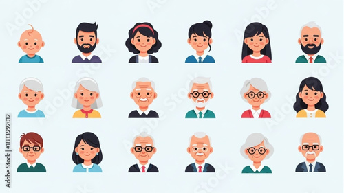 Diverse Group of People Avatars Representing Different Ages and Genders.