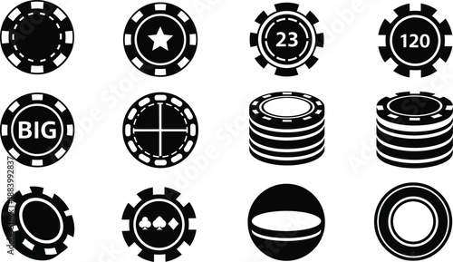 Casino or poker chips vector icon set. 