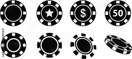 Casino or poker chips vector icon set. 