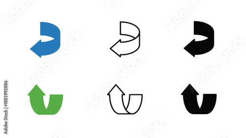 A set of six arrows in different colors and styles on a white background