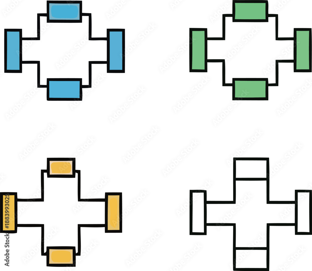 Obraz premium Four cross shape infographics with colored and blank sections