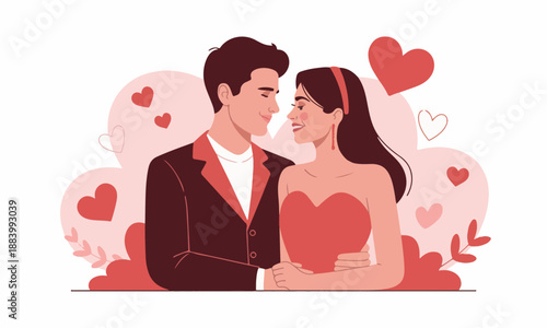 Romantic couple embracing with hearts Vector