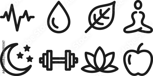 A collection of wellness and fitness icons on a white background