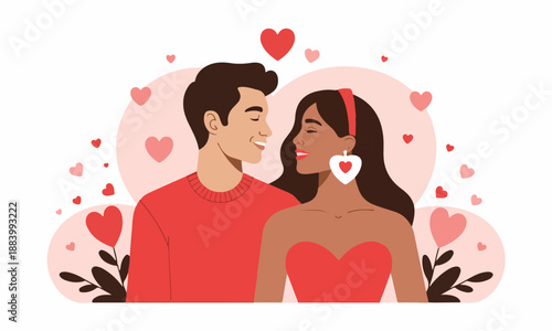 Romantic couple embracing with hearts Vector