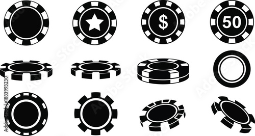 Casino or poker chips vector icon set. 