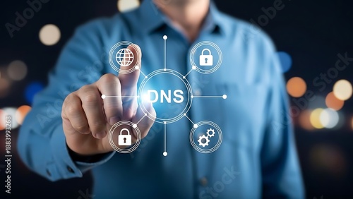 Person touching digital D N S interface with and connections
