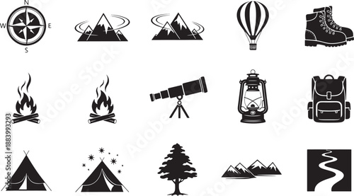 Black and white for camping hiking and adventure travel
