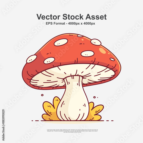 Amanita mushroom in hand drawn doodle art style. This botanical illustration is a clean vector design in EPS format, perfect for forest themes, nature education, and artistic mushroom artwork.