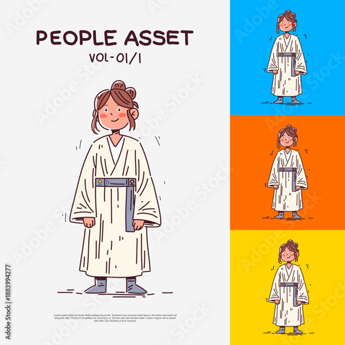 young girl wearing tunic drawings in doodle hand-drawn minimalist style. Simple line vector art in EPS format, ideal for fashion, decor, or branding. Modern, elegant stock designs for creatives!