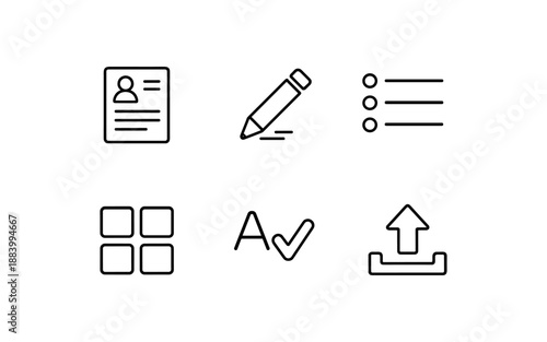 Collection of simple outline icons representing common user interface actions and elements