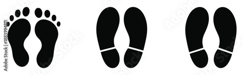 Footprint icon, human barefoot and shoe sole prints, adult walking steps illustration showing shoes boots and foot impressions vector.