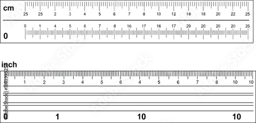 Metric and imperial ruler scale vector with centimeter and inch measurements precise measuring tool illustration isolated