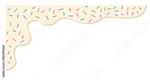 Donut inspired sprinkle border with creamy glaze and drip flow for sweet food backgrounds