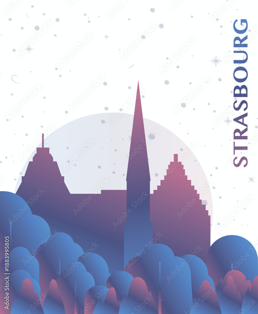 Fototapeta premium Strasbourg, France gradient futuristic poster. Vector landmark abstract silhouette graphic for brochure, vertical page, booklet, cover