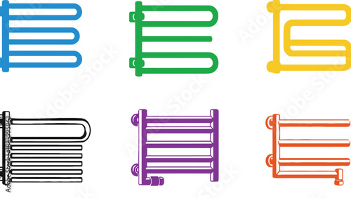 A colorful collection of heated towel rail icons in various hues