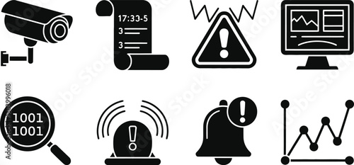 A collection of security and warning icons on a white background