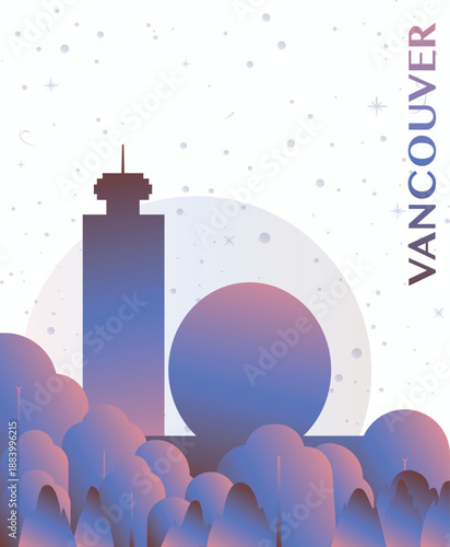 Vancouver, Canada gradient futuristic poster. Vector landmark abstract silhouette graphic for brochure, vertical page, booklet, cover