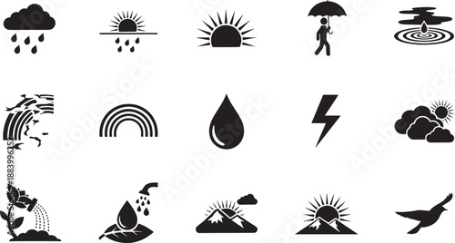 Black and white sketched of weather and natural phenomena rain 1