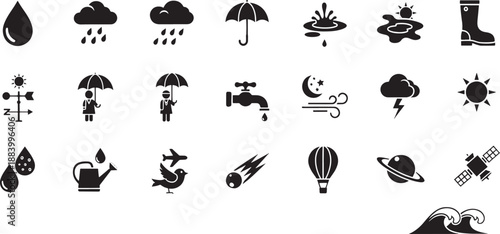 Black and white sketched of weather and nature rain