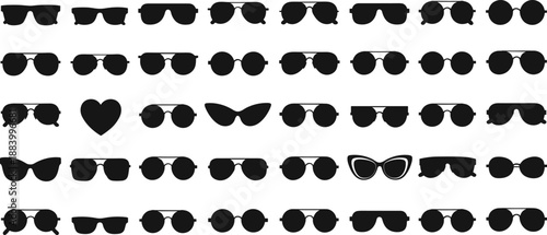Sunglasses silhouette vector set with various modern classic retro eyewear shapes fashion accessory collection