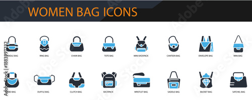 women bag icons set minimalist flat style design, women bag set Vector illustration  on white background