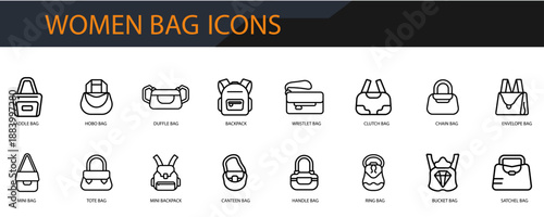 women bag icons set minimalist flat style design, women bag set Vector illustration  on white background