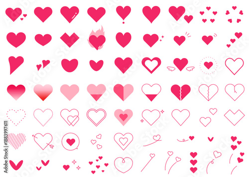 色々な形のハートのアイコンイラストセット