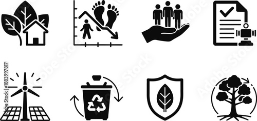 A collection of eco-friendly icons on a clean white background