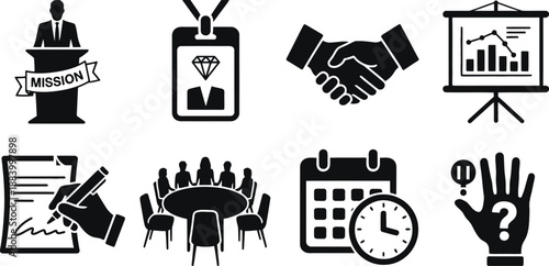 A collection of business icons on a white background for corporate use