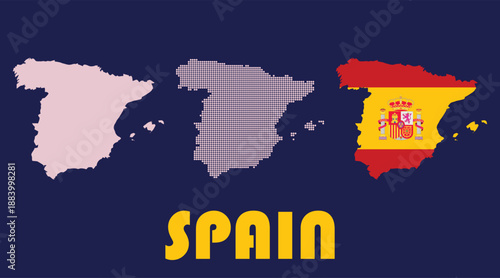 A colorful illustration of Spain with its flag and map