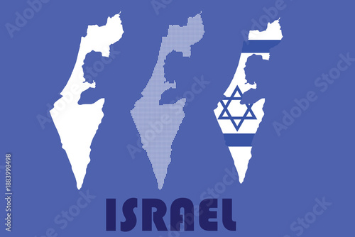 A map of Israel with various designs and the Israeli flag