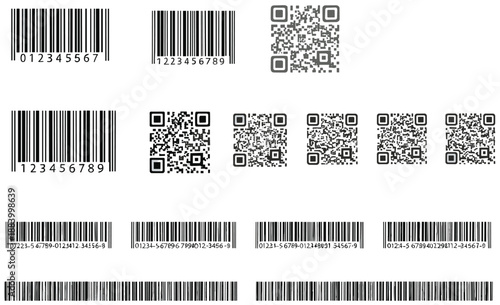 Barcode and QR code vector set with various scan formats retail labels and digital identification symbols