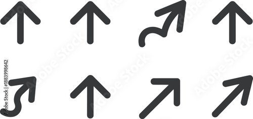 A collection of black arrows pointing in different directions on a white background