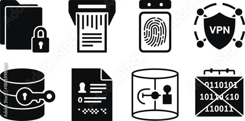 A collection of cybersecurity icons on a white background