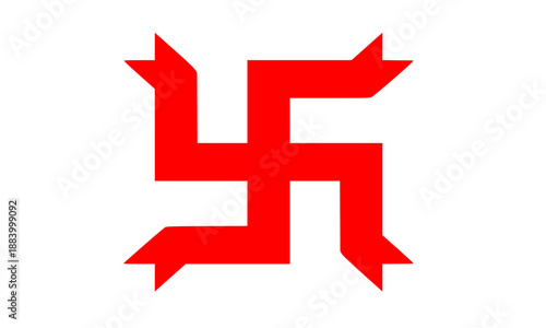Red Swastika Symbol Illustration with Ribbon End Details, Hindu Religious Icon for Diwali and Auspicious Occasions, Spiritual Indian Sacred Sign Vector Design