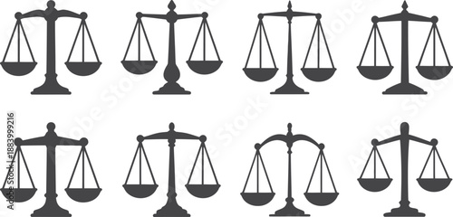 A set of black and white scales icons on a plain background