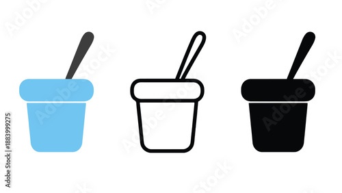 Three colorful yogurt cups with spoons on a white background