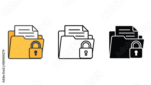 Secure file folders with padlocks on a white background