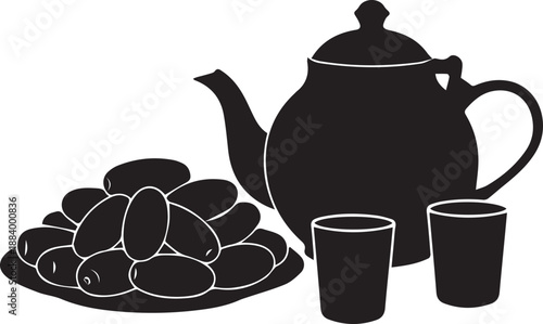 Iftar meal dates teapot glasses traditional suhoor food vector illustration graphic design art