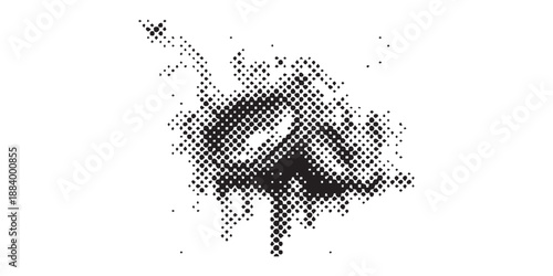 Abstract Halftone Pattern of a Distorted Human Face Silhouette.