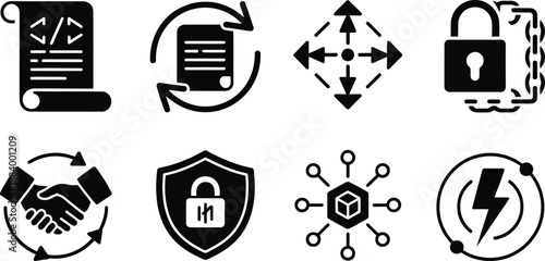 A collection of security and technology icons on a white background