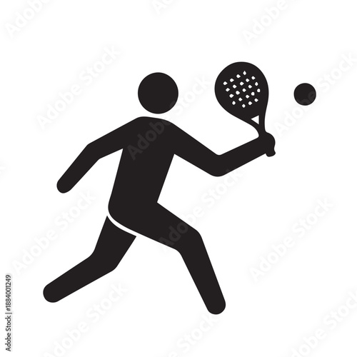 A vector silhouette icon of a person playing padel captures dynamic movement, sporty energy, focus, and passion, presenting modern athletic spirit through a clean and powerful visual design.