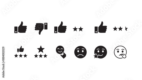 Social media reaction icons set with likes, dislikes, and stars vector 