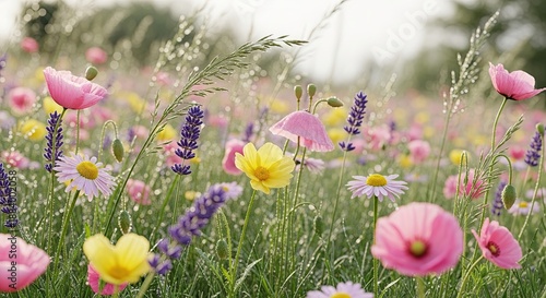 Vibrant Nature Flowers Meadow Background with Wild Blooms for Wellness and Serenity