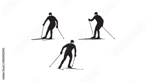 vector silhouette cross-country skiers in action