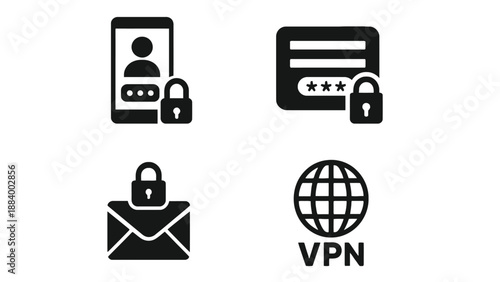 A collection of icons representing online security and privacy measures