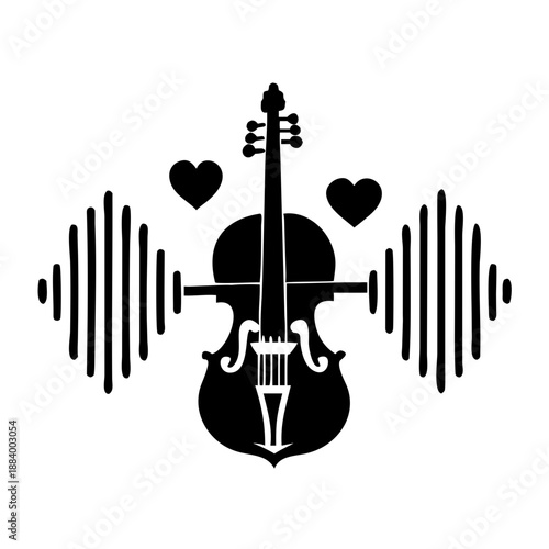 violin with heart-shaped sound waves icon silhouette illustration for music and romantic design 