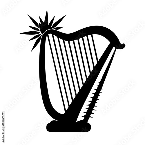 harp with ethereal glowing strings icon silhouette illustration for music and fantasy design