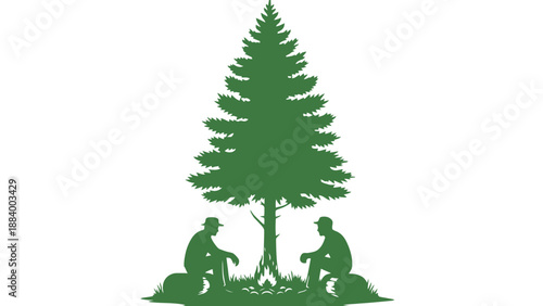 Two men planting a tree in a serene natural environment together