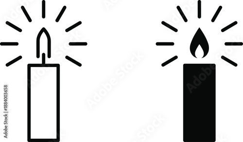 Candle light icon set vector illustration burning wax candle flame symbol isolated on white background minimal religious memorial design